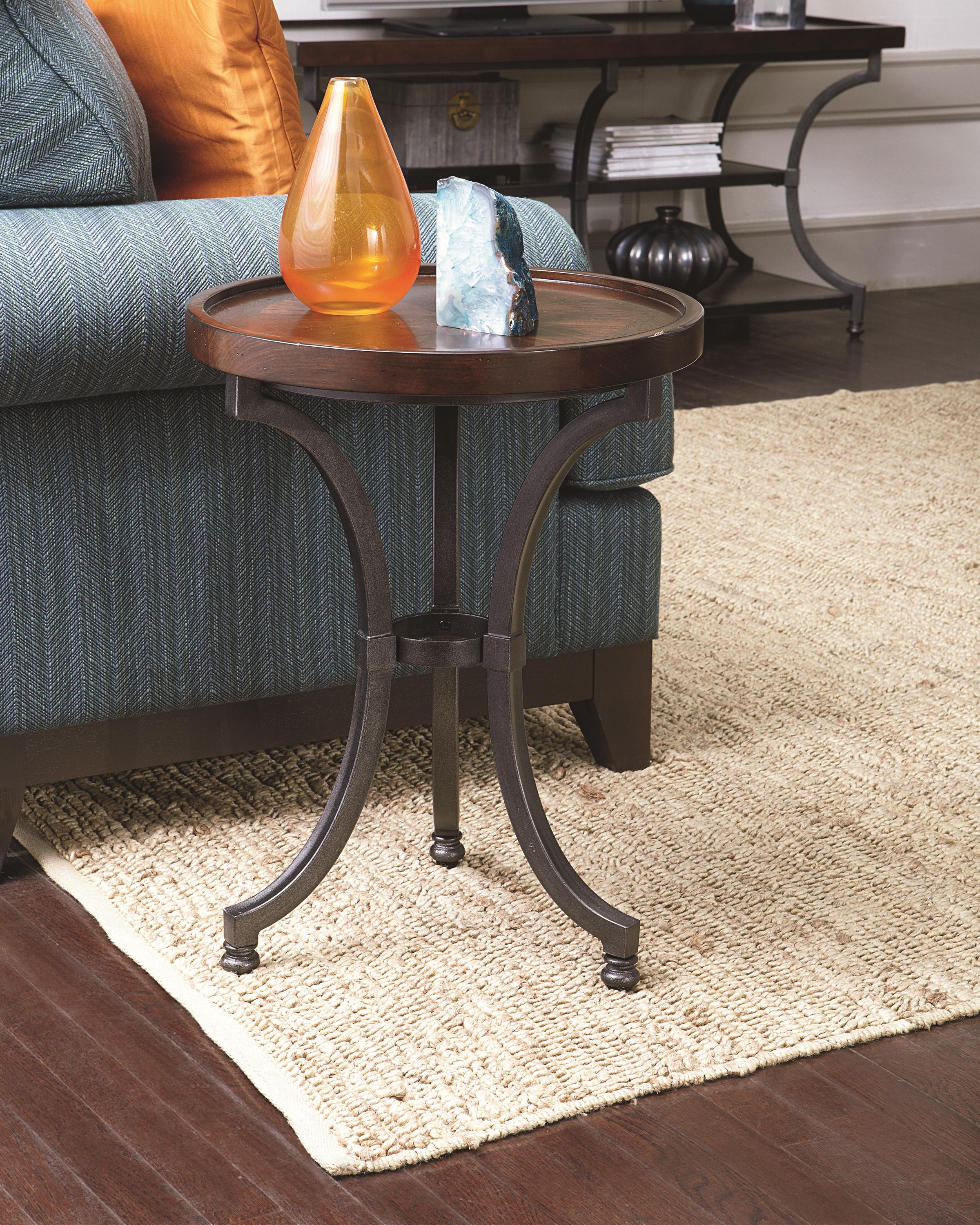 Hammary Barrow 358916 Round Chairside Table with Metal Base Hudson's